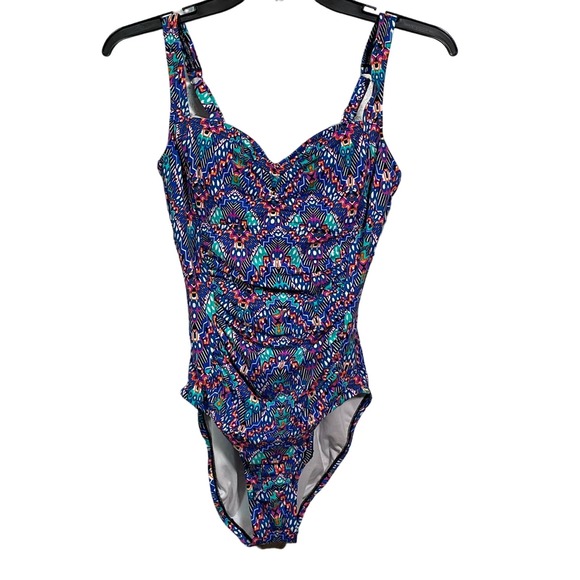 Swim SolutionsTummy-Control Shirred One-Piece Swimsuit, blue 8 - Picture 13 of 13